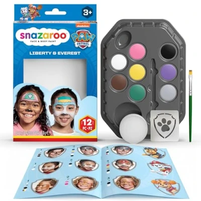 Afbeelding van Snazaroo 1172235 Paw Patrol Make up Set Liberty &amp; Everest 8 watergedragen gezichts en lichaamsverven met spons, penseel, stencil, instructies