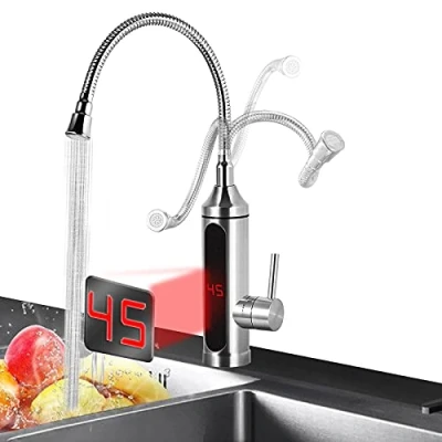 Afbeelding van Elektrische Instant Boiler Tap 220 V RVS Keuken Verwarmingskraan, Spoelbak Mixer Verwarming Hot Supply Warm en Koud Water, Kraan met LED Temperatuur Digitaal Display voor Thuis Badkamer