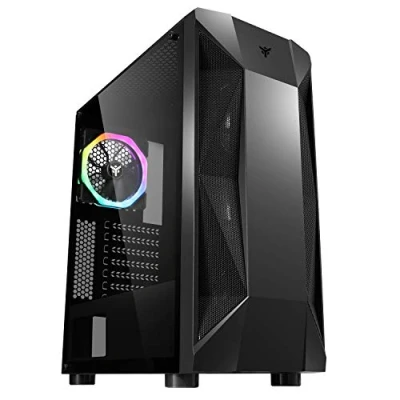 Afbeelding van Itek The Rock EVO Gaming pc behuizing Middle Tower ATX, 1 x 12 cm ARGB ventilator inbegrepen, 2 USB 3.2 front ABS en mesh, zijpaneel van gehard glas, zwart