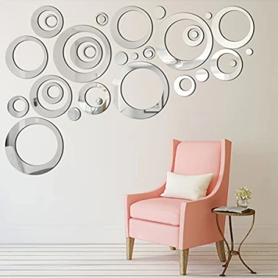 Afbeelding van Afneembare muurstickers van acryl, spiegelzettingen, decoratie voor thuis in de woonkamer en slaapkamer, 1,5 13,5 cm, 32 stuks (rood zwart) (zilver)