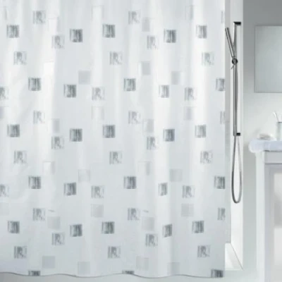 Afbeelding van Spirella Milano Douchegordijn, polyester, zilver, pareleffect, textiel, 120 x 200 cm, wit/zilver/grijs
