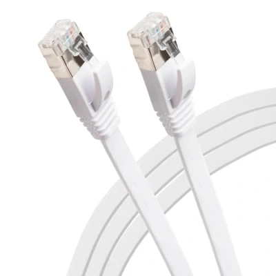 Afbeelding van Maplin Ethernet kabel, 15 m, wit, platte CAT6 Gigabit UTP LAN netwerkkabel, RJ45, hoge snelheid, 10 Gbps, compatibel met laptop, pc, CCTV, PS4/5, Xbox, Switch, modem, router, smart tv, Sky Box,