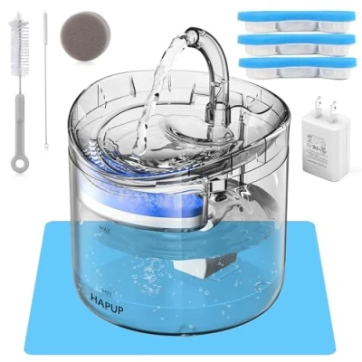 Afbeelding van HAPUP Kattenwaterfontein 1,8L Kat Fontein Huisdierfontein Automatische Waterdispenser Met 3 Vervangbare Filter 1 Ultra stille Pomp USB Adapter Reiniging Borstel Kit Siliconen Mat voor Katten