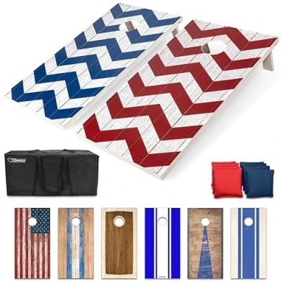 Afbeelding van GoSports Regulation Size Chevron Design Cornhole Game Set Inclusief 8 Tassen, Draagtas &amp; Reglement, Rood en Blauw; 4&#039;x2&#039;