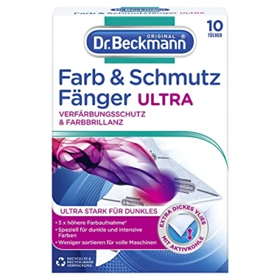 Afbeelding van Dr. Beckmann Ultra Kleur en vuilvanger langdurige kleurbescherming voor donkere was intensieve kleuren ultrasterk met actieve kool kleurglans 10 doeken