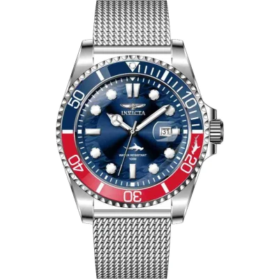 Afbeelding van Invicta Pro Diver 47175 Heren Horloge Waterdicht Analoog Quartz Uurwerk Roestvrij Staal met blauwe Wijzerplaat 43mm