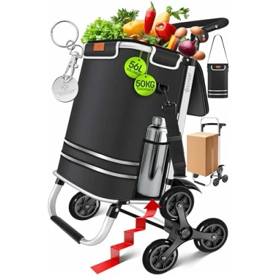 Afbeelding van KESSER® Boodschappentrolley trapklimmer met koelvak, inklapbaar, capaciteit van 56 liter en belastbaar tot 50 kg, 3 in 1 trolley, steekwagen &amp; schoudertas, opvouwbare winkelwagen inclusief