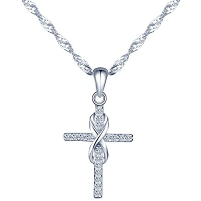 Afbeelding van Yumilok Dameshalsketting met kruishanger Basic Religie in 925 sterling zilver, zirkonia, 45 cm lang, voor dames en heren, zilver Kubieke zirkonia