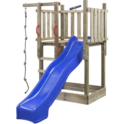 Afbeelding van Houten Speeltoren Mario (SwingKing) met Glijbaan en Knopentouw voor Buiten in de Tuin FSC Hout Blauw
