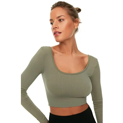 Afbeelding van Trendyol Donker Marineblauw Naadloos Cropped Extra Rekbaar Gebreide Sporttop/Blouse Twoaw22Bz0450