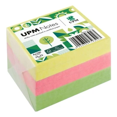 Afbeelding van UPM notes 75x75 assorti pak 6x 100 vel geel, roze, groen per 5