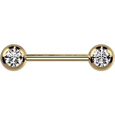Afbeelding van Piercing titanium gold plated dubbele steen wit 16mm
