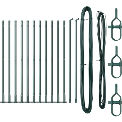 Afbeelding van vidaXL Hekpalen Set van 13 Groen Metaal, Beton 3.2 x 50 cm
