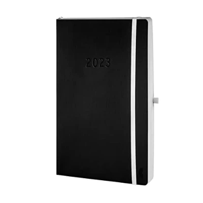 Afbeelding van Chronoplan 50943 agenda 2023, in A5 formaat (135 x 210 mm) en met softcover, dagplanner (1 dag op 1 pagina, flexibele penlus, intrekband rubberen sluiting), zwart