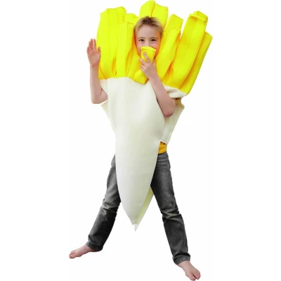 Afbeelding van Wilbers &amp; Eten Drinken Kostuum Lekker Krokante Puntzak Frieten Kind Geel, Wit / Beige Maat 140 Carnavalskleding Verkleedkleding