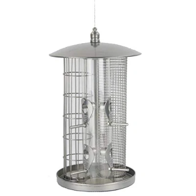 Afbeelding van Dehner Natura Triple Voederdispenser voor wilde vogels, voederstation om op te hangen, voederzuil strooivoer, mezenbollen en pinda&#039;s, voer het hele jaar, diameter 22 cm x 36,5