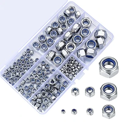 Afbeelding van 200 stuks BorgmoerenassortimentEdelstalen Zelfborgende Moeren, M3 M4 M5 M6 M8 M10 M12 Draadinzetstukken Zeskantmoeren Set, Diverse Nylon Borgmoeren