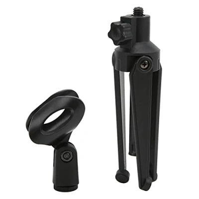 Afbeelding van Mini Microfoonstandaard, Desktopmicrofoonstatief met Microfoonclip, Verstelbare Opvouwbare Tafelhouder voor Conferenties, Live uitzendingen