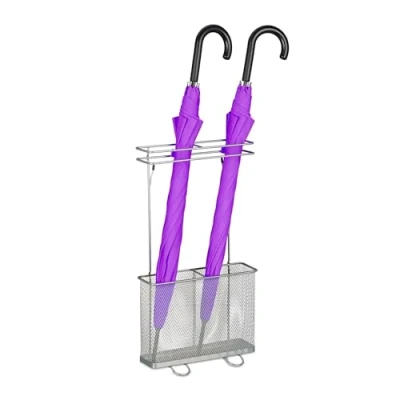 Afbeelding van Relaxdays paraplubak, HxBxD: 54 x 30,5 15 cm, metaal, rechthoekige paraplustandaard, modern, parapluhouder, zilver