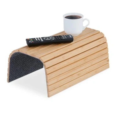 Afbeelding van Relaxdays armleuning dienblad, bamboe, tafeltje voor bank en zetel, BxD: 42 x 34 cm, bankleuning natuur