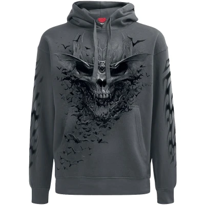 Afbeelding van Spiral Bat Skull Trui met capuchon grijs S Katoen Heren Gothic, Horror, Rock wear