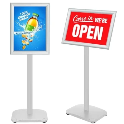 Afbeelding van VAIIGO A4 staande bordstandaard met zware basis, displayposterhouder voor buiten bewegwijzering menuhouder welkomstbord displaystandaard, zilver