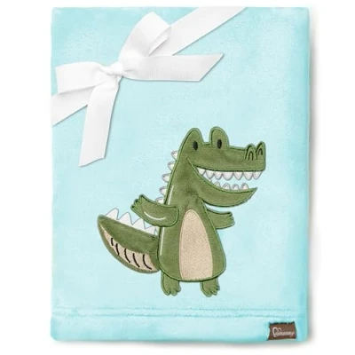 Afbeelding van Be Mammy Warme kinderdeken Knuffel Cadeau voor het kind met 3D applicatie BE20 168 (Poederblauw Krokodil)
