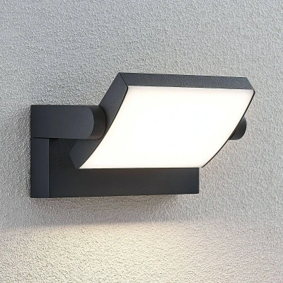 Afbeelding van Lindby LED wandlamp buiten 1licht aluminium, kunststof H: 10.5 cm donkergrijs, wit gesatineerd Inclusief lichtbron