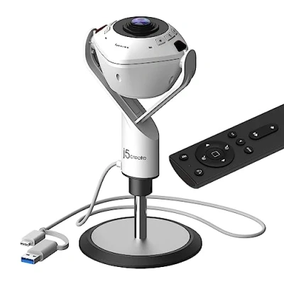Afbeelding van j5create JVU368 360 AI aangedreven webcam met luidspreker, slimme tracking en auto framing, 1080p, HDR, afstandsbediening, werken teams, zoomen, Google Meet (JVU368)