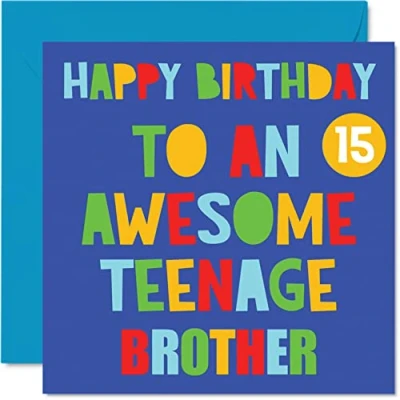 Afbeelding van Leuke 15e verjaardagskaarten voor broer Awesome Teenage Brother 15 Gelukkige verjaardagskaart van zus stiefbroer, verjaardagscadeaus, 145 mm x vijftiende verjaardag