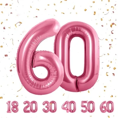 Afbeelding van 60 verjaardag decoratie cijfers ballon jaar folieballon roze voor 60e mannen vrouwen nummer vliegt met helium verjaardagsfeest 40&quot; 101cm
