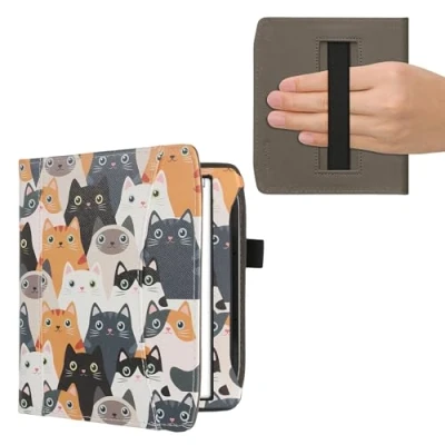 Afbeelding van kwmobile flip cover compatibel met Pocketbook Era/Era Color Hoes handgreep en voorvak voor e reader Book case in oranje/zwart/wit Katten