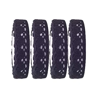 Afbeelding van Jieddey Kanten lint, 4 rollen zwart kant, katoen, zelfklevend, kantband met rand, voor het maken van kaarten, handwerk, decoratie, bruiloft, verfraaiing