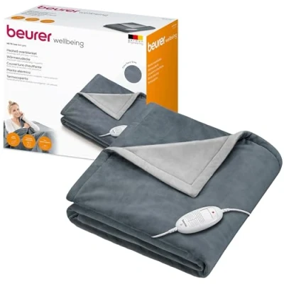 Afbeelding van Beurer HD 75 Warmtedeken Test: zeer goed 180 x 130 cm 6 Warmtestanden Luxe elektrische bovendeken Automatische uitschakeling Fleece Machinewasbaar 3 Jaar garantie Donkergrijs
