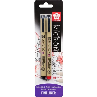 Afbeelding van Sakura Pigma micron 05 0,45mm Rood en Zwart 2stuks