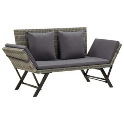 Afbeelding van Tuinbank met kussens 176 cm poly rattan grijs