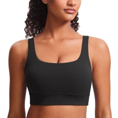 Afbeelding van CRZ Yoga Butterluxe Womens U Back Sport BH met Scoop Neck Gewatteerde Low Impact Bra Workout Crop Top Ingebouwde zwart XS