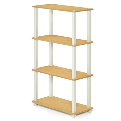 Afbeelding van Furinno Turn S Tube 4 Tier Multipurpose Plank Display Rack met Vierkante Buis, Beuken/Wit