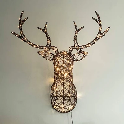 Afbeelding van Lights4fun Studley led hertengewei, rotan rendierkop, kerstverlichting met timer voor buiten en binnen, kerstfiguur, muurdecoratie, 84 cm