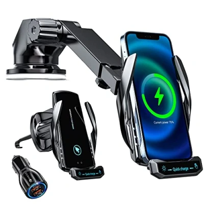 Afbeelding van draadloze autolader, 15W QI snel in Auto oplader [elektromagnetische zin] klemmende Air Vent Telefoon Mount Compatibel voor iPhone 13 12 11 etc...