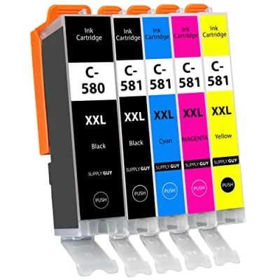 Afbeelding van Supply Guy 5 XXL Inktpatronen met chip compatibel Canon PGI 580 CLI 581 voor Pixma TR7500 TR7550 TR8550 TS6100 TS6150 TS6151 TS6250 TS6251 TS6350 TS6351 TS705 TS9540 TS9541c TS9550 TS9551c