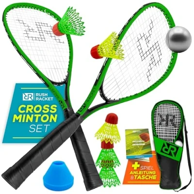 Afbeelding van speedbadmintonset 5 delig (2x rackets, 5x shuttles, 1x softbal, 8x veldmarkeerring, draagas) crossmintonset turbobadmintonset