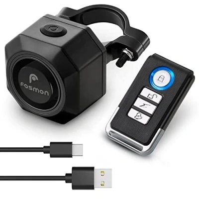 Afbeelding van Fosmon Fietsalarminstallatie met afstandsbediening draadloos USB C diefstalbeveiliging anti diefstal vibratie scooter alarminstallatie fiets alarm