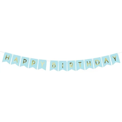 Afbeelding van Letterslinger Verjaardag Slinger Happy Birthday Blauw Goud