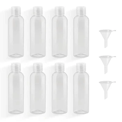 Afbeelding van Reisflesjes, set van 8 stuks, 100 ml plastic flessen met 3 kleine trechters, transparant, lege cosmetica, reiscontainer, mini luchtflessen, PET, reizen, douchegel, container, cosmeticaflessen