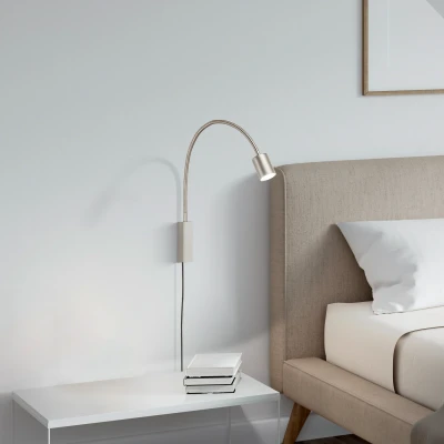 Afbeelding van FISCHER &amp; HONSEL LED wandlamp Justi, nikkelkleurig, hoogte 52 cm, metaal