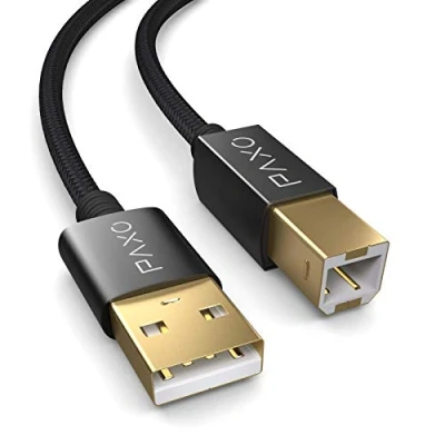Afbeelding van 3m nylon USB printerkabel, zwart, A plug naar B, oplaadkabel, datakabel, gouden