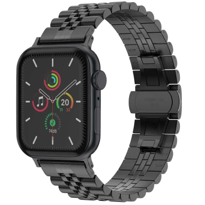 Afbeelding van Apple Watch bandje Staal Zwart Geschikt voor Series1/2/3/4/5/6/7/8/9/10/SE (38/40/41 mm) Series 10 (42