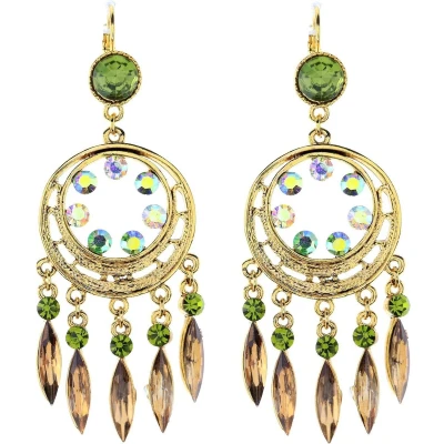 Afbeelding van Behave Dreamcatcher oorhangers goudkleur met groene steentjes