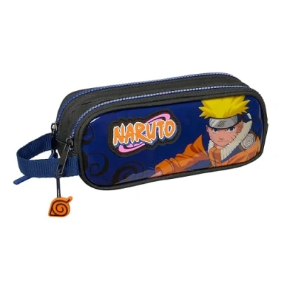 Afbeelding van Pennenetui met 2 vakken Naruto Ninja Blauw Zwart 21 x 8 6 cm